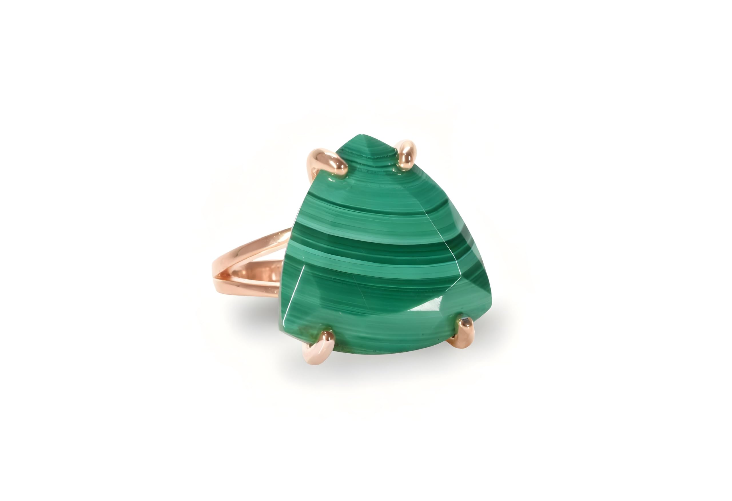 Reich Grün Malachit Ring im 14k Rose Gold - Vibrierende Trillion Ring - Luxuriöse Stein Ringe für Frauen - Handgemachter Schmuck und Geschenke - Phantasie Kasten Inklusive