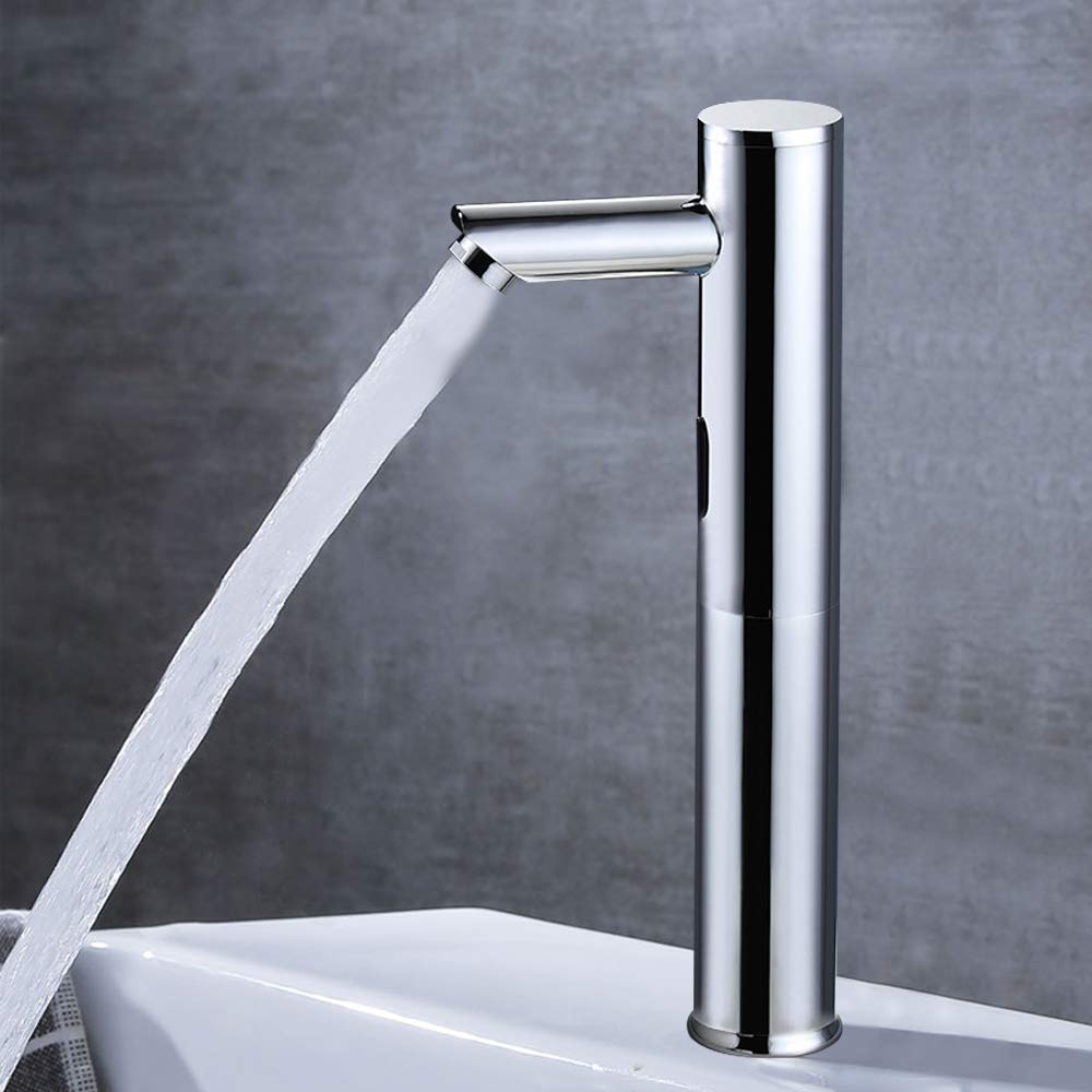 Robinet Automatique avec Capteur Infrarouge salle de bain Robinet de lavabo sans contact Mitigeur d'eau froide-Chromé（30cm）