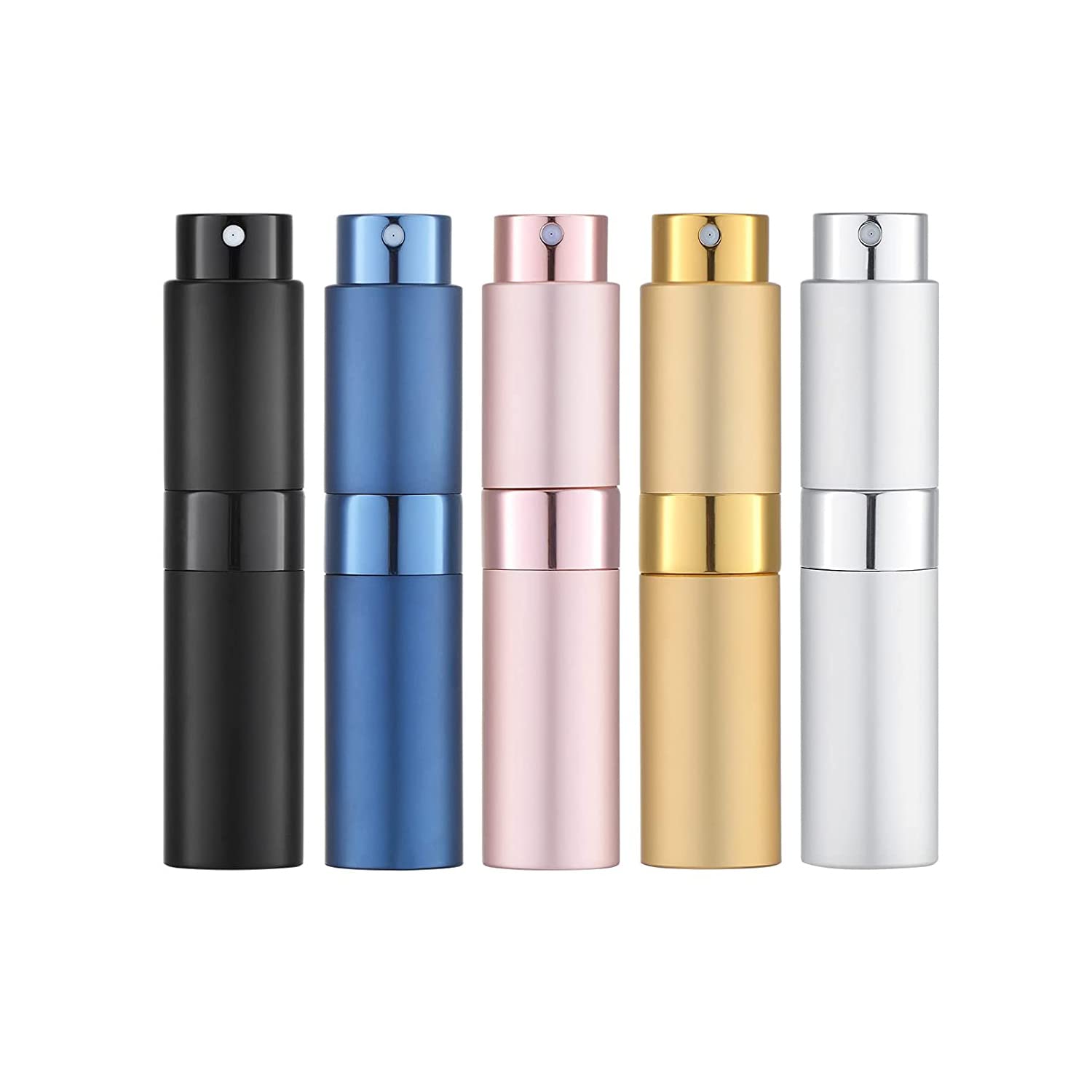 Travel Perfume Atomizer Refillable, Mini Cologne Spray Bottle Empty, Small Aftershave Sprayer for Liquid Dispenser 5PCS 8ml (Five Colors)