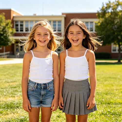 Image of Girls Undershirts Camisole Tank Tops for Kids with Adjustable Straps Cotton Dance Cami for Teen 5-12 Years