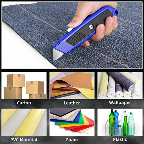 Image of DIYSELF 2 Pack Box Cutter, Heavy Duty Utility Knife for Construction, Carpet, Cardboard, Retractable Aluminum Box Knife, Razor Blade Opener (Blue)