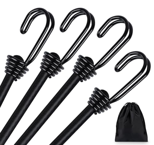 4 x 40 (100CM) Bungee Cords with Hooks, Binswloo Heavy Duty Elasticated Shock Cords Luggage Straps for Securing Outdoor Tarps Tents Camps Garden Furniture, All Black, 1M Long