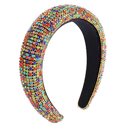 Rhinestone Crystal Padded Headband Bejewled Statement Wide Hairband Charm Bridal Wedding Party Headwear Hair Hoop Hair Accessorie (rainbow)