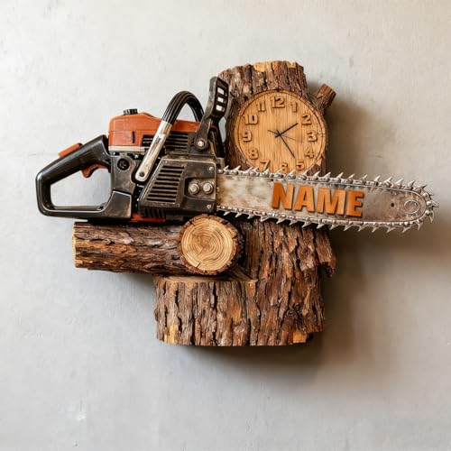 Certykllp Reloj de Motosierra de Tala Personalizado Reloj de Pared de Motosierra Impreso en 2D Personalizado Para Leñadores, Trabajadores Forestales, Jardineros, Amantes del Aire Libre, Entusiastas