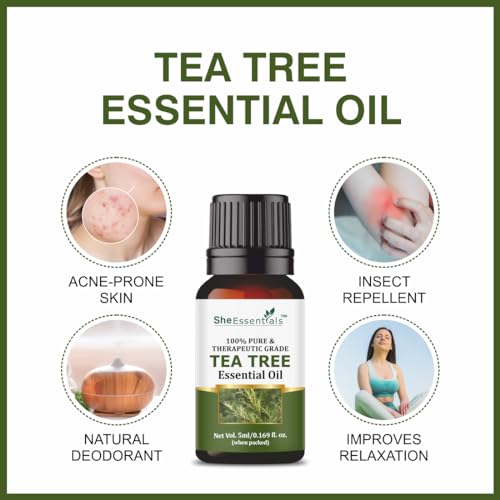 She Essentials Tea Tree, Rosemary, Lavender, Rose & Sandalwood Essential Oils | For Skin, Face, Hair & Aromatherapy | Reduces Acne, Wrinkles & Promotes Hair Growth | Suitable... - Image 2