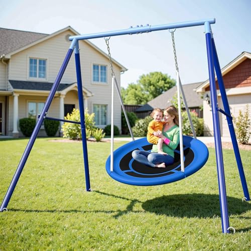 JYGOPLA Heavy Duty 500lbs Saucer Swing Set - Outdoor Metal Frame Playground Equipment for Backyard, Includes 45'' Tree Swing & Adjustable Steel Stand - Kids/Toddlers Age 3-12