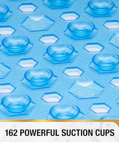 Image of HITSLAM Shower Mat Anti Slip, Square Bath Mat for Tub Non Slip with Suction Cups and Drain Holes, 21x21 Inch Bathroom Shower Stall Floor Mat, Machine Washable, Soft on Feet, Blue