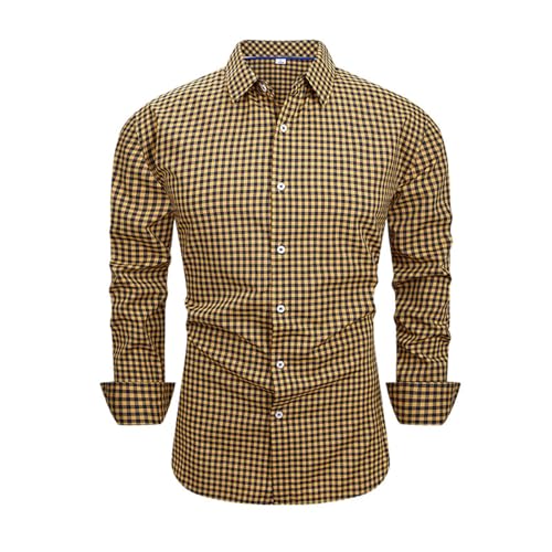 Men's Long Sleeve Dress Shirt Plaid Collared Button Down Shirts Slim Fit Business Casual Office T-Shirt Stretchy Fashion