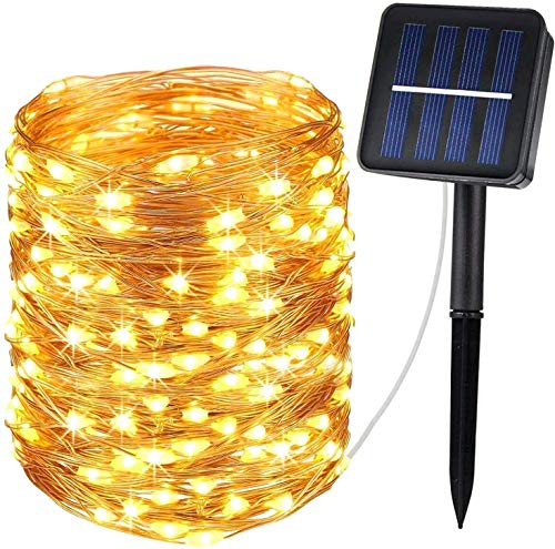 Kohree Guirnalda Luces Exterior Solar 120 LED 6M Cadena de Luces Jardín Auto Encendido Apagado Alambre de Cobre Impermeable iluminación ambiental para patios, hogares, fiestas, todas las decoraciones