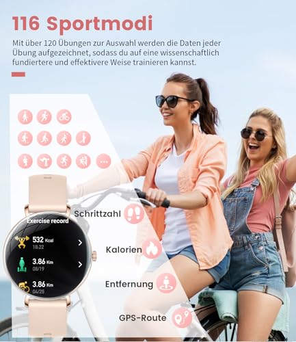 Smartwatch Damen Leichte mit Ultradünn Gebogen AMOLED-Bildschirm Telefonfunktion Schrittzähler/Menstruationszyklus/Herzfrequenz IP68 Wasserfest 100+ Sportmodi Smartwatch für Damen Mädchen Android iOS – Bild 6