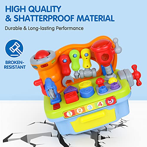 HOLA Musical Learning Workbench Toys for Kids Baby Construction Work Bench Building Tools with Sound Effects & Lights Engineering Pretend Play with Shape Sorters