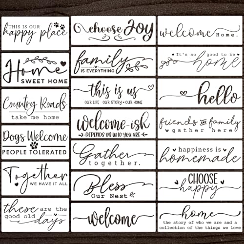 Welcome Stencils for Wood Sign Family Words Stencils for Crafts Reusable Drawing Templates Stencil for Painting on Wood Wall Fabric DIY Crafts Decor