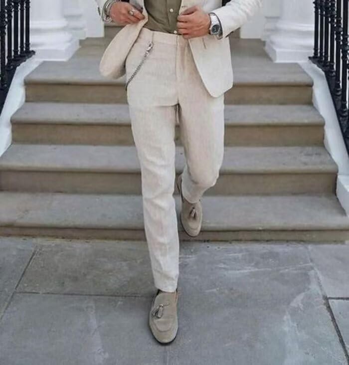 Men’s Linen Blend Dress Pants Summer Casual Suit Trouser Slim Fit Lightweight Stretch Business Pants Long for Men3