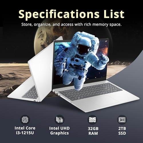 Image of HP 15.6 inch HD Touchscreen Laptop, Intel i3-1215U, 32GB DDR4 RAM, 2TB PCIe SSD, Intel UHD Graphics, Full-Size Keypad, 720p HD Camera, Wi-Fi 6E, Windows 11 Pro, Silver, 32GB Hotface USB Card