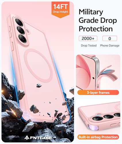 Image of FNTCASE for Samsung Galaxy S26+ Plus Case: [Fit for Magsafe] [Full Camera Protection + Screen Protector] Translucent Matte Military Grade - Shockproof Protective Phone Cover for S26 Plus - Pink