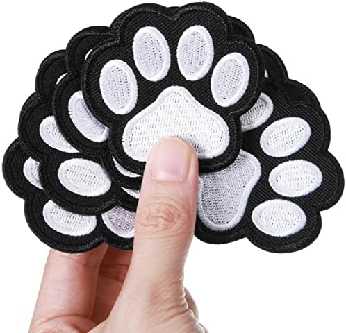 Iron on Patches Paw Print Dog Cat Paw Print Iron On Patches for Clothing Black White Paw Sticker Patches Cute Fabric Stickers Wild Animals Patch DIY Embroidery Sticker Patches (24 Pcs)