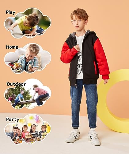 Image of V VALANCH Boys Hoodie Zip Up Fleece Lined Jacket Warm Sherpa Hooded Sweatshirts for Boys Girls 6-15 Years