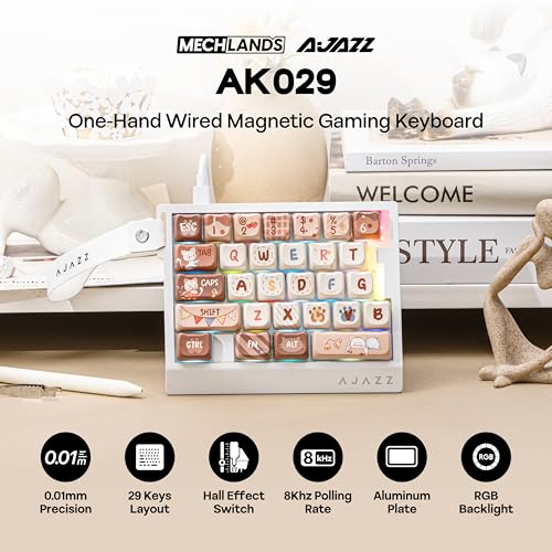 Image of MechLands AJAZZ AK029 One Handed Gaming Keyboard, 8Khz Polling, 29 Keys Rapid Fast Wired Keyboard, SOCD & DKS, Magnetic Switch, Adjustable Actuation, RGB Backlits, Aluminum Plate (White Brown)