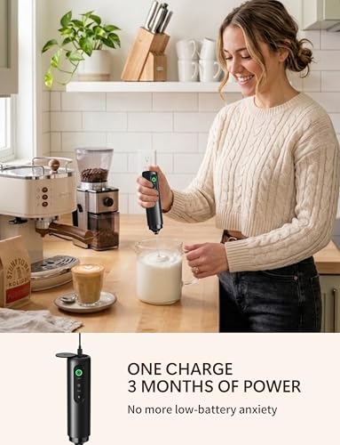 Image of Rechargeable Milk Frother Hanheld 2 Speed, Frother Wand Drink Mixer Handheld Coffee Stirrers Electric Frother for Coffee Mixer Wand -Black