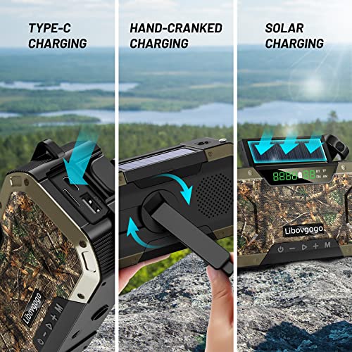 Emergency Radio Waterproof Bluetooth Speaker,Portable Digital Am Fm Radio With Flashlight,Reading Lamp,Hand Crank Noaa Weather Radio With Solar Panel,5000Mah Cell Phone Charger,Bicycle Mount #TOP5