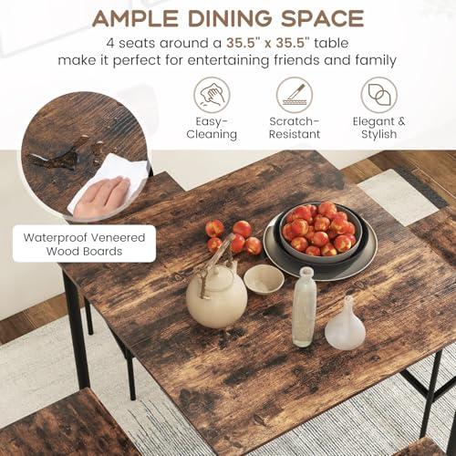 Image of Giantex 5-Piece Dining Table Set W /Counter Height Table & 4 Bar Stools, Industrial Kitchen Dining Set W /Footrest & Backrest, Space-Saving Dinette Set for Pub, Dining Room, Restaurant (Mix Brown)