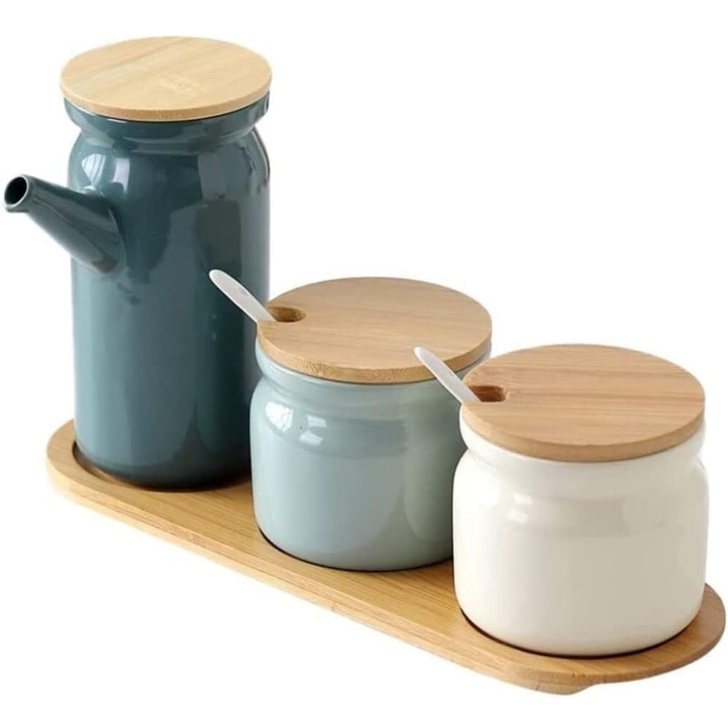 BCJMKDX Fermenter. Set Spice Sugar Oil Pot Kitchen Serving Jars With Tray Spice Storage Containers