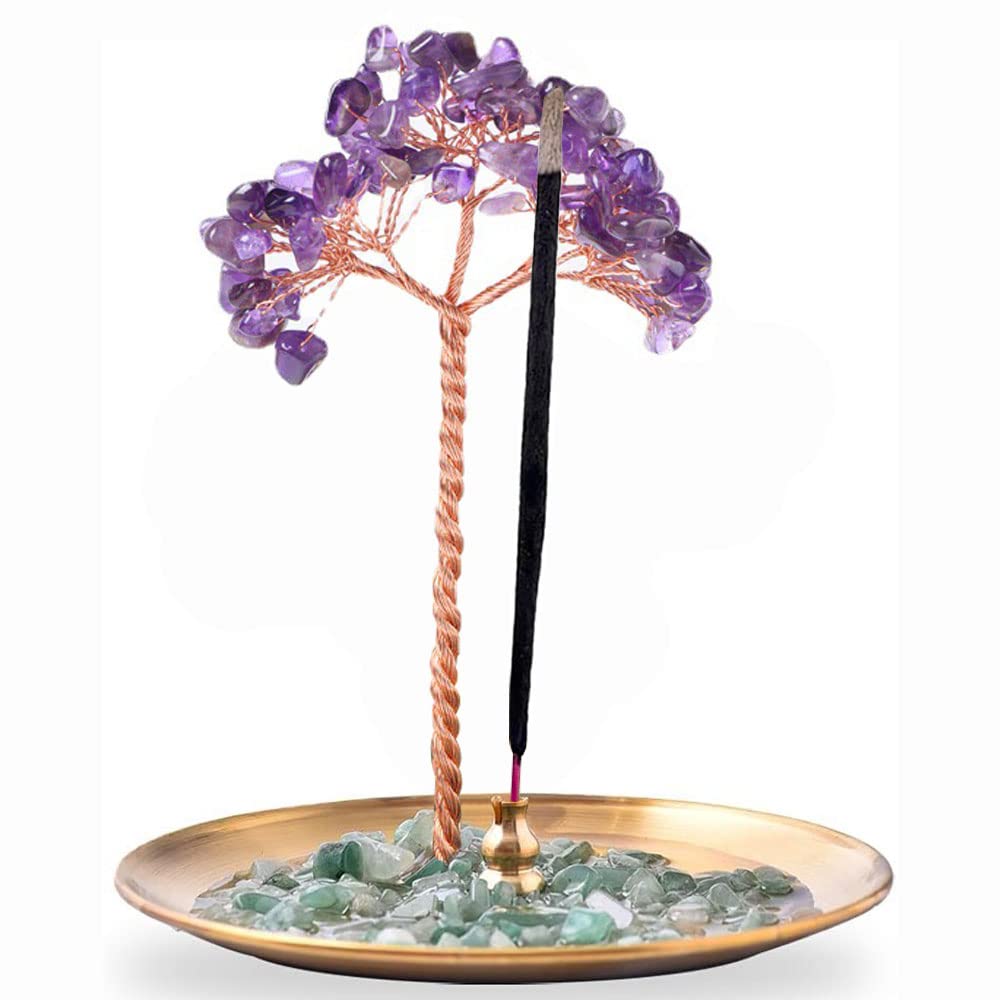 Funito Incense Holder for Sticks, Healing Crystal Stone Money Tree Incense Burner, Ash Catcher for Yoga, Meditation and Home Decor