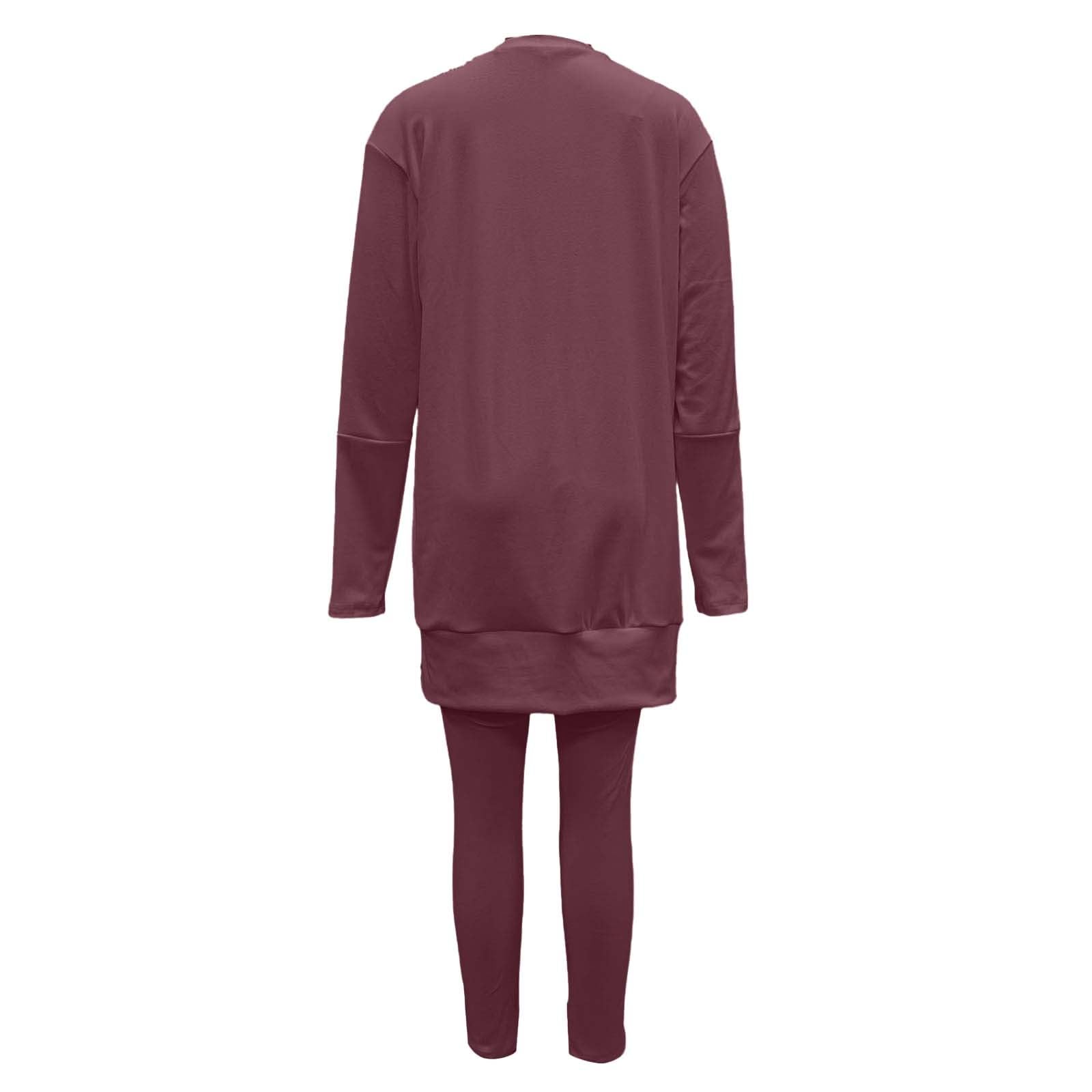 Top casual da donna con scollo rotondo e spacco, manica lunga, pantaloni lunghi, comodo due pezzi