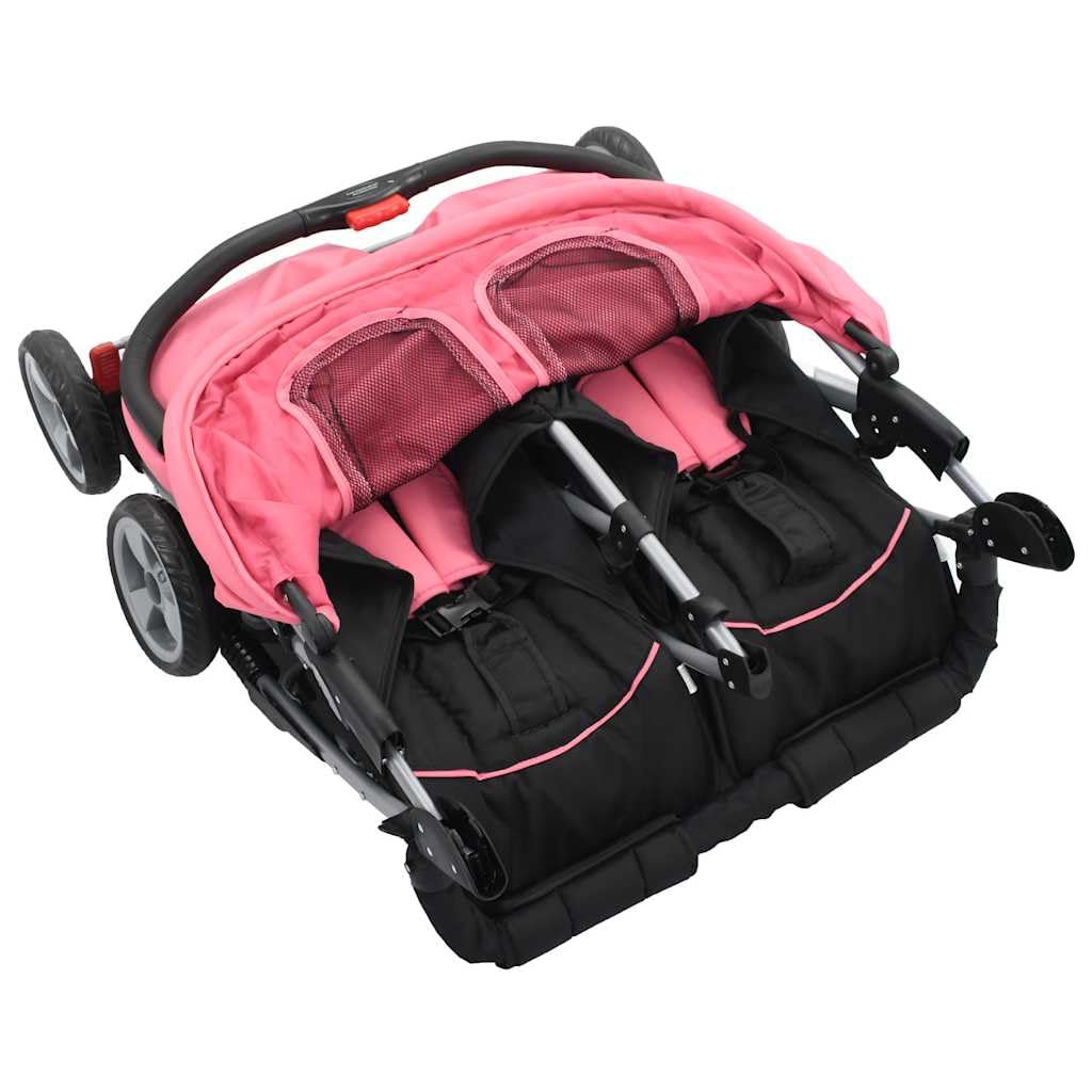Cochecito gemelar para 2 niños, color rosa y negro, marco de acero, plegable, 6-36 meses