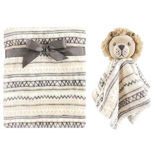 Image of Hudson Baby Unisex Baby Plush Blanket with Security Blanket, Gray Lion, One Size