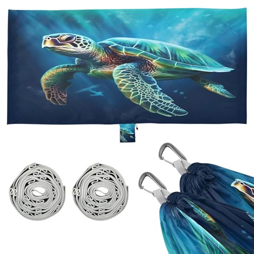 Haskirky Green Sea Turtle Camping Hammock, Single Portable Hammocks with Tree Straps & Attached Carry Bag, 330Lbs Capacity Perfect for Outside Indoor Hiking Beach Backpack Travel