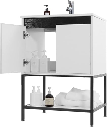 Miniatura 3 de walsport Juego de tocador de baño de 24 pulgadas con lavabo, color blanco, diseño moderno, sin pomo, lavabo con grifo cromado, tocadores de baño