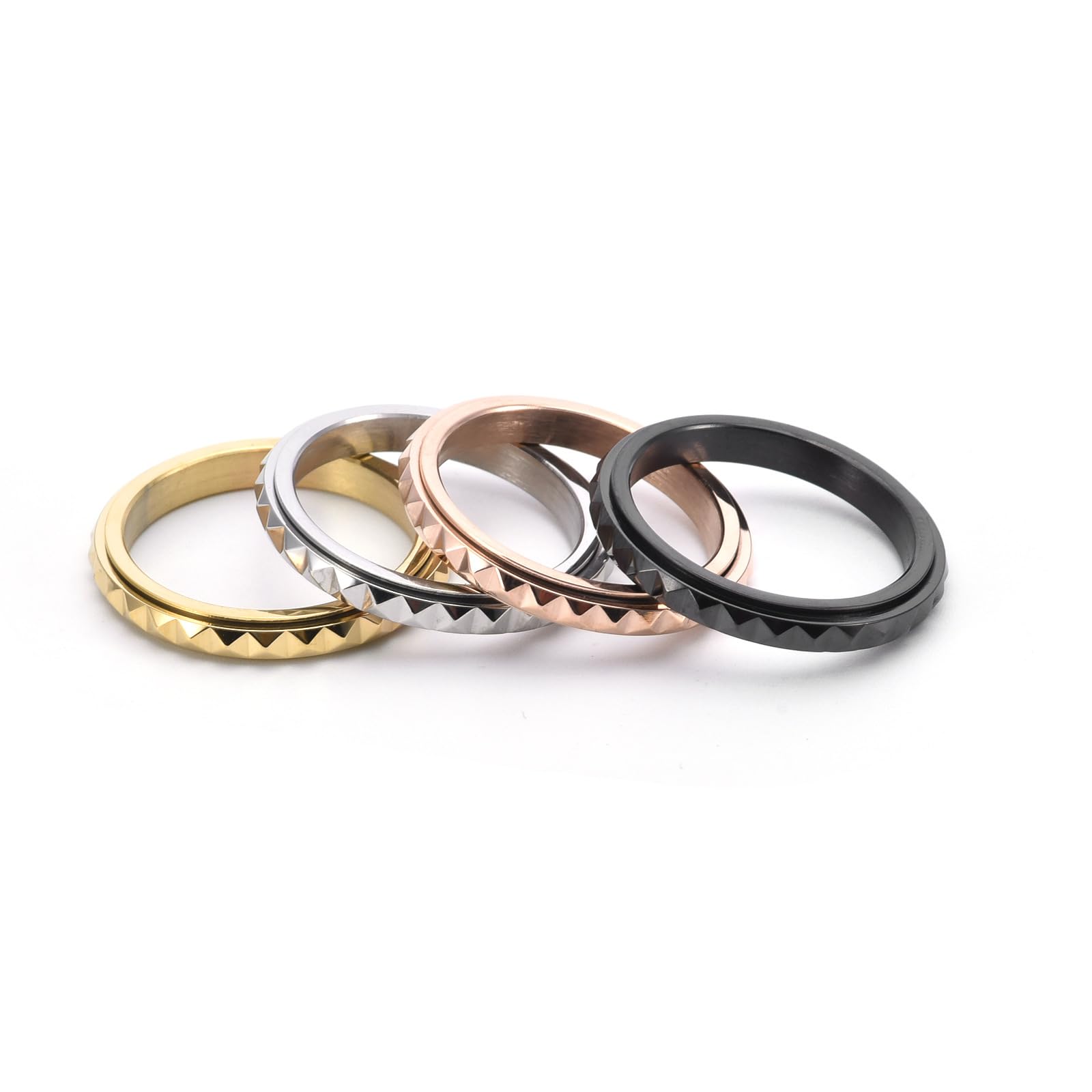 Anillos de ansiedad de acero de titanio de 0.118 pulgadas para mujeres y hombres, anillos multifacéticos para ansiedad, anillos giratorios de rombos para aliviar el estrés, ajuste cómodo para 6