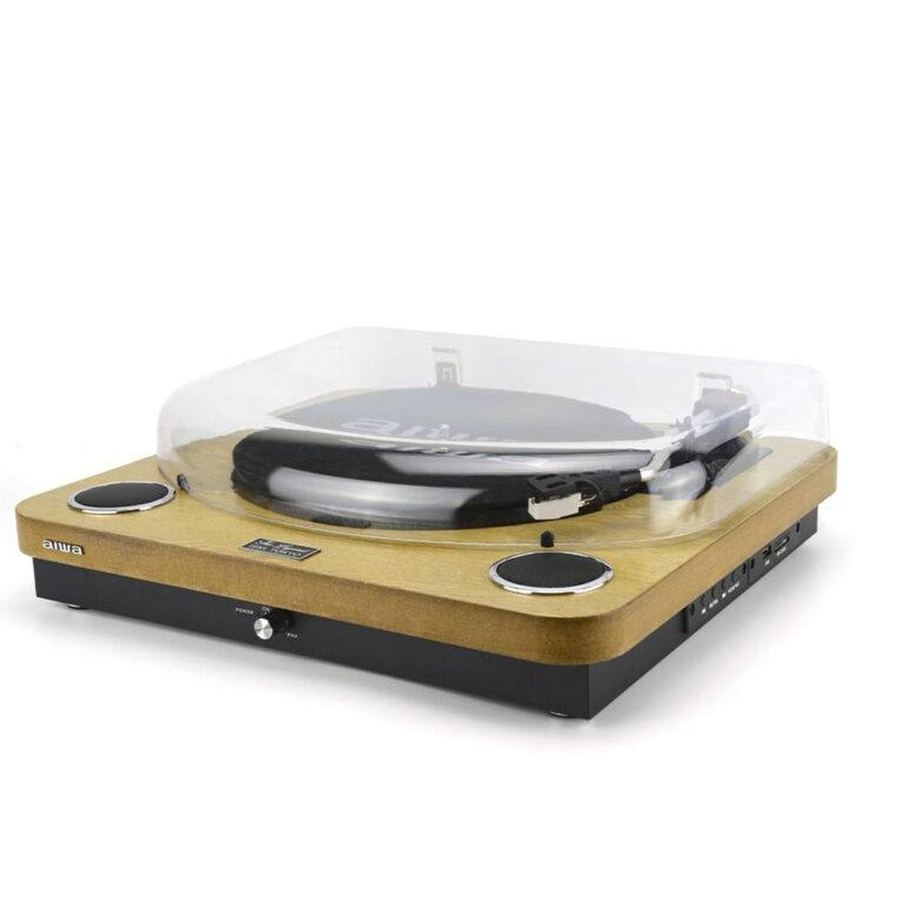 AIWA – Giradischi LPS-25WD | 3 velocità 33/45/78 giri; Bluetooth 5.4; Speaker integrati 2×5W; USB/Audio RCA; Radio FM, Colore Legno
