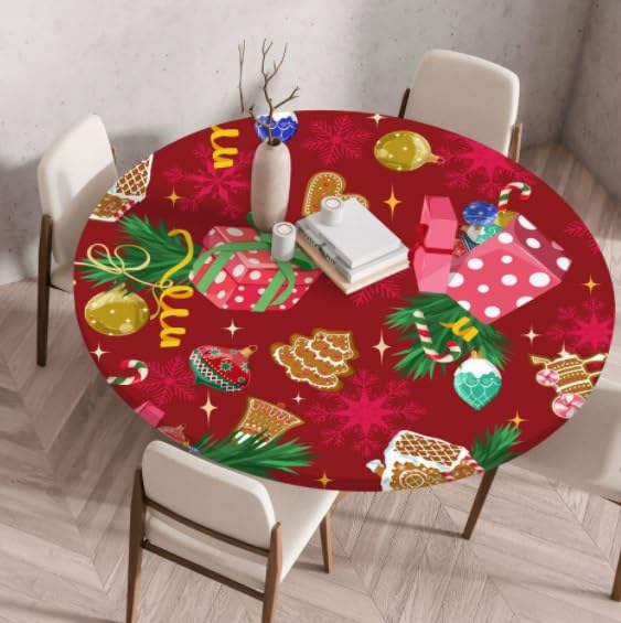 Nappe de Noël élastiquée 100cm à imprimé festif ronde pour table de réveillon