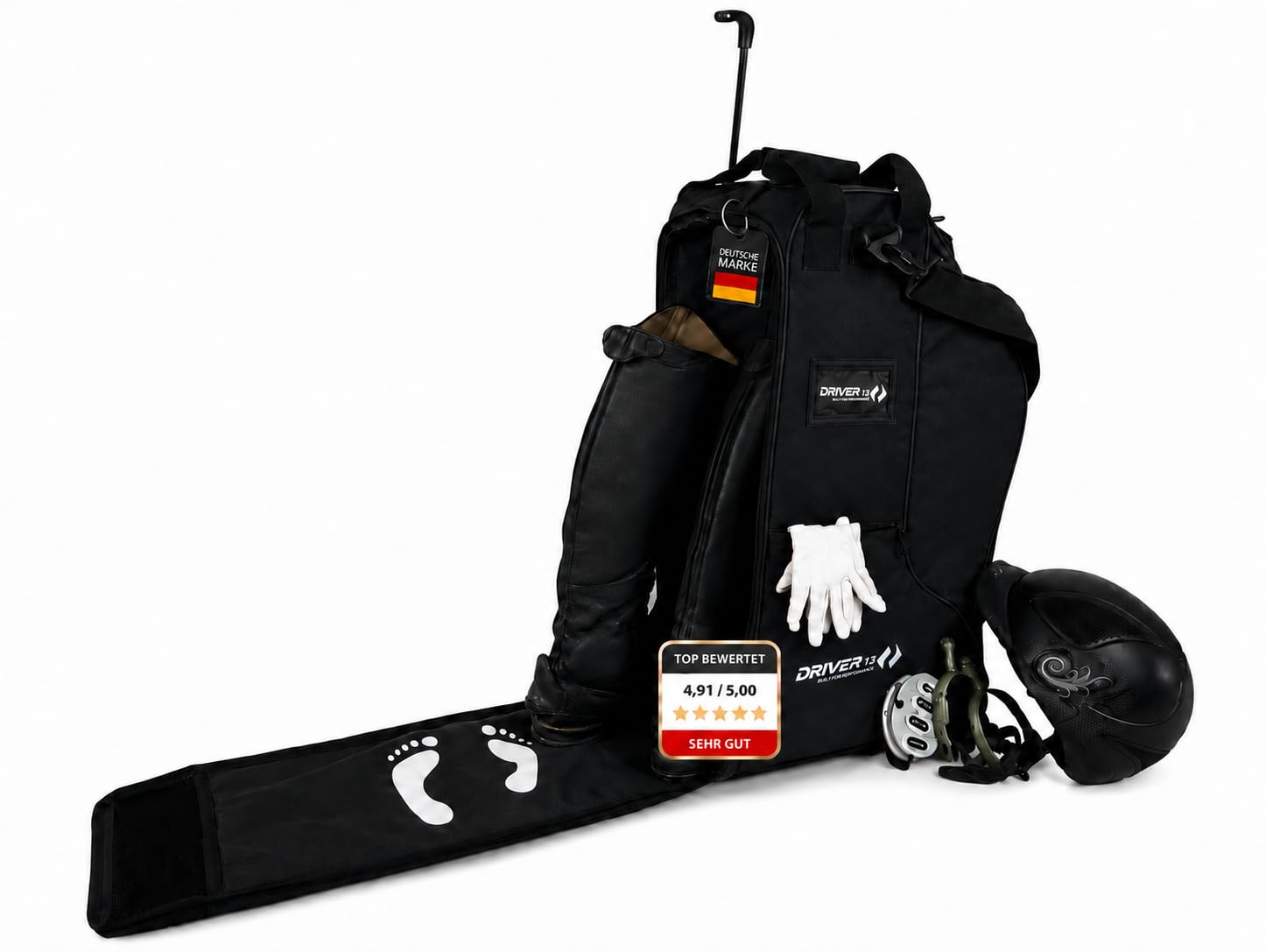 Driver13 Zaino deluxe per stivali da equitazione con scomparto per casco, borsa per stivali da equitazione e borsa per stivali, per stivali da equitazione e accessori