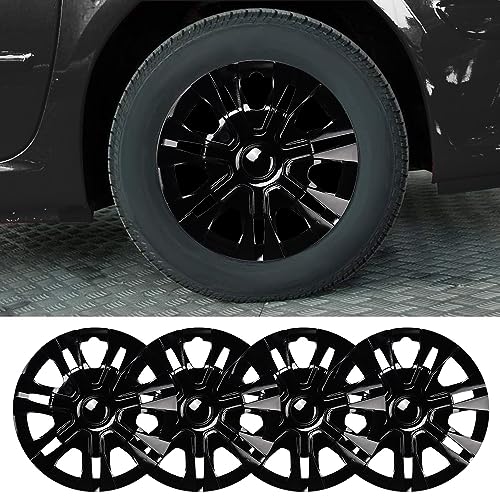 Image of Black Hubcap Wheel Cover Replacement Kit 15 inch Hub Caps Wheel Rim Cover Car Exterior Accessories Pack of 4, 15 Inches
