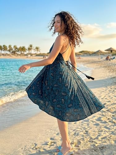 Image of KE KANHA EXPORTS Convertible Halter Short Dresses|Beach Wear Dress for Women|Backless Dress Women|2-in-1 Skirt One Shoulder|Easily fits S-M-L|Bust 30-36 in|Length 40 in|Boho Free Scrunchie Included