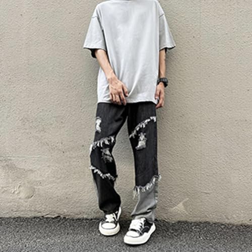 XYGJZ Distressed Loose Denim Jeans Y2k Ripped Straight Leg Casual Jeans Streetwear2