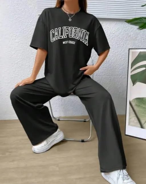 Image of My Swag Women's Cotton Loungewear Set, T-Shirt and Pants Coordinates, Casual Wear