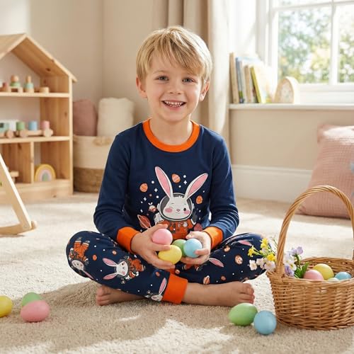 Image of DAUGHTER QUEEN Boys Pajamas 4 Pieces Long Set 100% Cotton Sleepwear Size 18 Months-12 Years