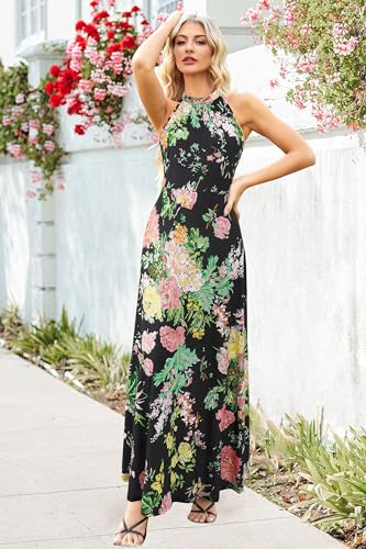 Image of STYLEWORD Women's Summer Floral Halter Maxi Dress Vacation Semi Formal 2026
