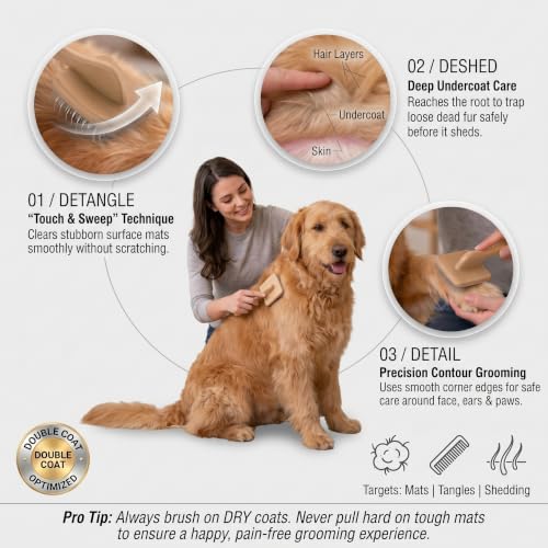Image of Slicker Brush for Dogs, Professional Dog Grooming Brush Kit 4PCS | Doodles Brush for Goldendoodles Poodles, Long Pin Haired Brush, Easy to Daily Detangling to Prevent Matting