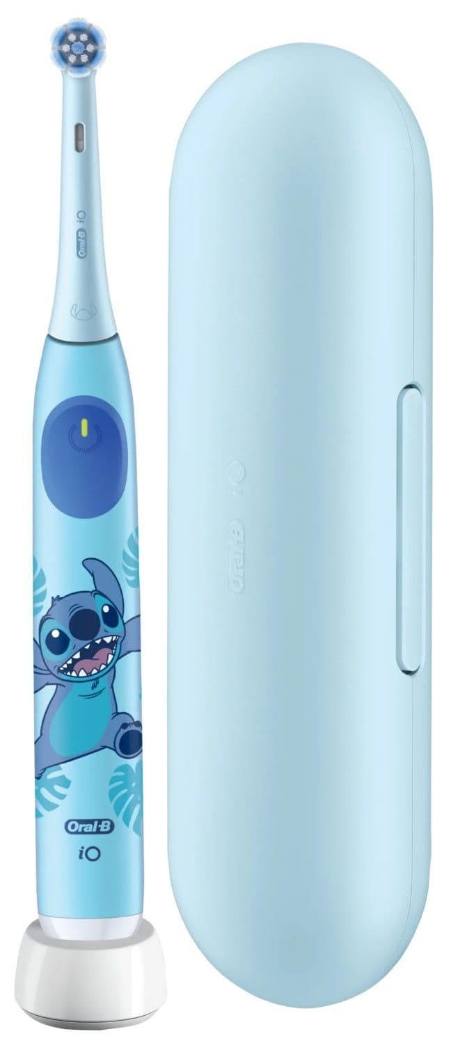 Oral-B iO Kids 6+ Disney Stitch - Cepillo de dientes eléctrico para niños a partir de 6 años, incluye 1 cepillo, estuche de viaje, temporizador de música y 3 modos de cepillado para el cuidado dental