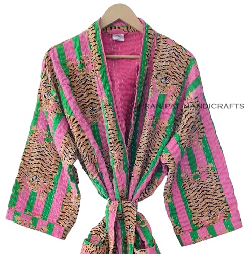Cotton Hippie Lightweight Tiger Print Cotton Ethnic Open Front Mid Length Women Christmas Kantha Jacket4