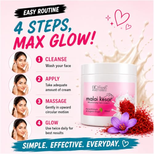 Image of BIOFRESH HERBALS Body Cream - Malai Kesar Deep Intense Moisturizing Cream Non-Greasy with 24-Hour Hydrating for Soft Dry Skin (800ml, Pack of 1)