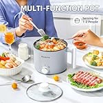 Electric Hot Pot:1.5 L Ramen Cooker, Dual Power Mini Portable Multi-Functional Lazy Pot for Pasta, Noodles, Egg, Soup, Non-Stick Noodle Cooker with Boil Dry Protection for Dorm, Office (Grey) - Image 2