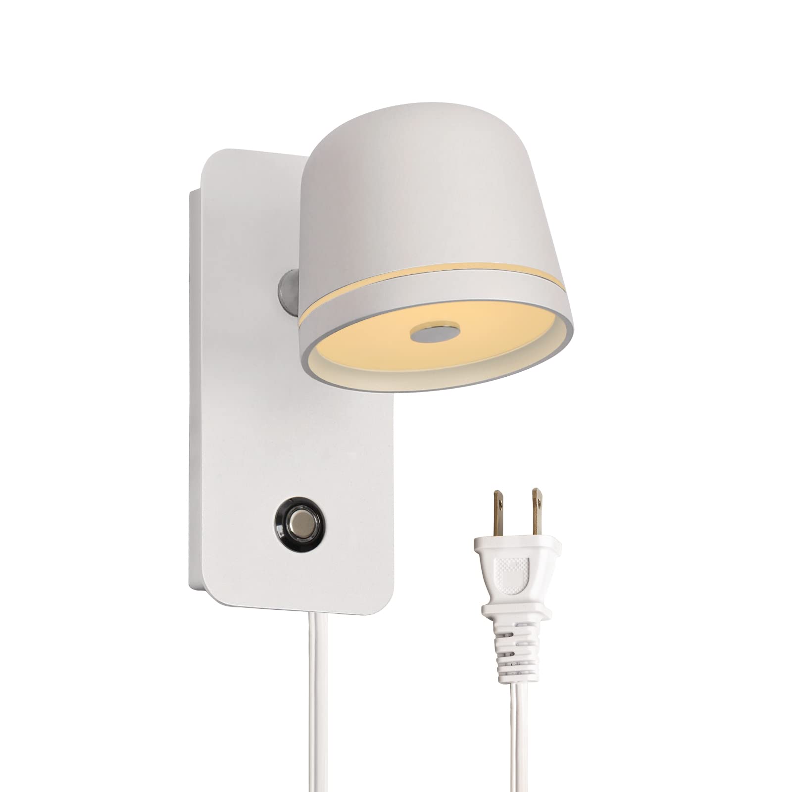 Aisilan LED Plug in Wall Sconce with Touch Dimmable Control Adjustable Wall Mounted Lamp Angle Anti-Glare Matte White Aluminum Bedside Reading Wall Lights for Bedroom Living Room