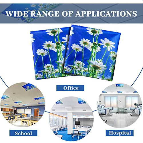 Image of Hortsun 4 Pack 4 x 2 Feet Fluorescent Light Covers, Magnetic Light Filters for Classroom Ceiling, Decorative Lights Shade for Office Home Hospital(Chamomiles)