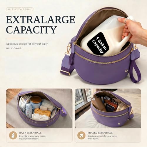 Image of Womens Crossbody Bag, Spacious Nylon Bum Bag Trendy Shoulder Purse with Adjustable Strap Zipped Travel Essentials